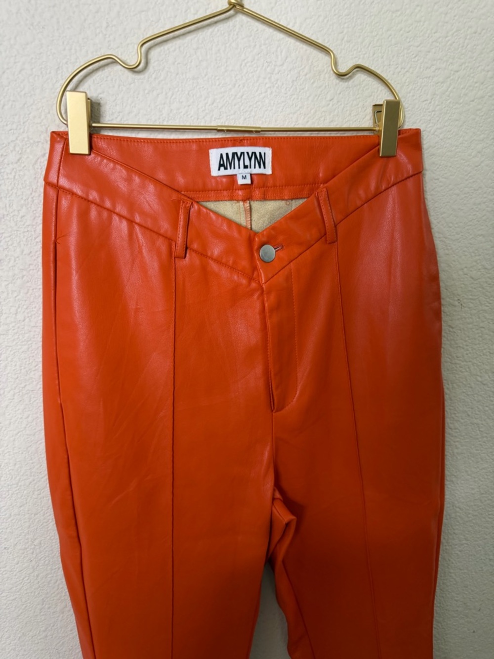 Amy Lynn Amber Faux Leather Flare V Front Trouser Pant Orange Womens Size M - Picture 6 of 10